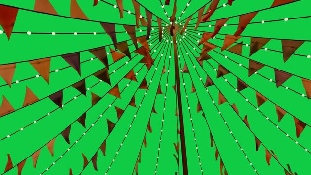 Canopy hub with radial lights rotating and flags fluttering by light breeze, transparent background