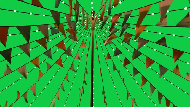 Canopy camera moving, rotating, flags fluttering, layering on transparent, creating lively canopy