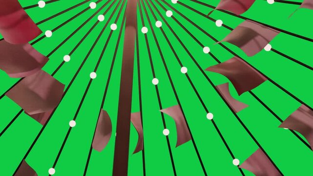 Kinetic mobile, wind causing pennants flapping, rotating, showing airflow on transparent background