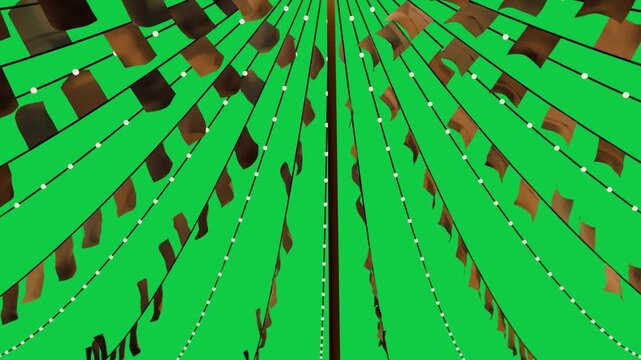 Hub pulsing, pennant flags rippling, lights spiraling on transparent dark backdrop to show depth