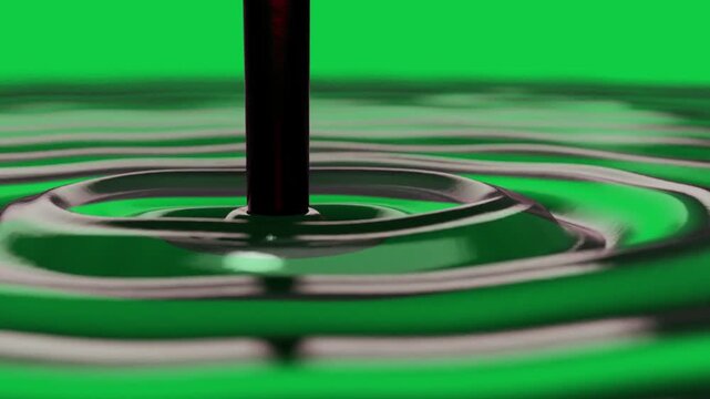 Stream pouring, striking pool, forming crown rings, then damping, showing sheen on transparent bg