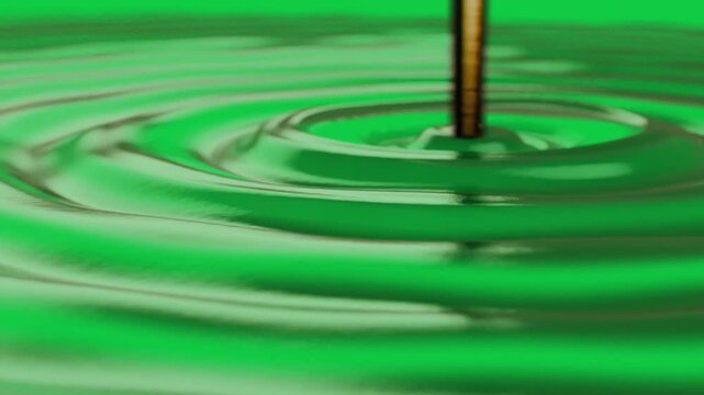 Syrup pouring from column, hitting pool forming ripples, showing decay on transparent background