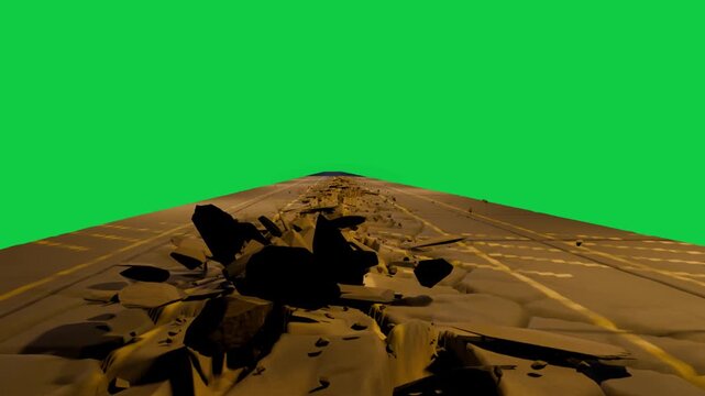 golden plane simulating frame 3 dents opening crack lifting debris building ridge on transparent bg