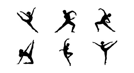 Ballet Dancers Silhouettes, Dynamic Poses, Elegant Movement Vector Set, Performance Art © Kabir