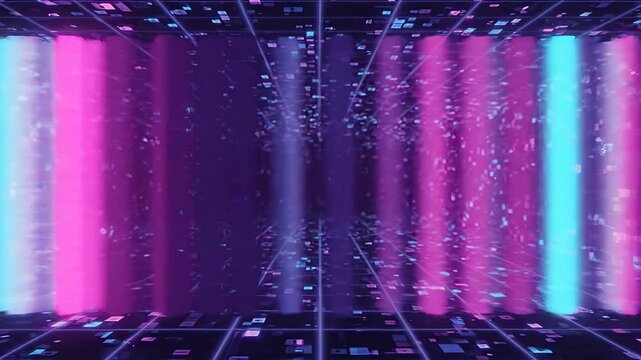 Cyberpunk digital light grid with pink neon.