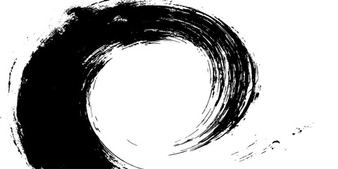 A striking black Enso symbol, a hand-painted circle representing enlightenment and the void, is rendered with expressive brushstrokes on a stark white background. © GREENPIXEL Art