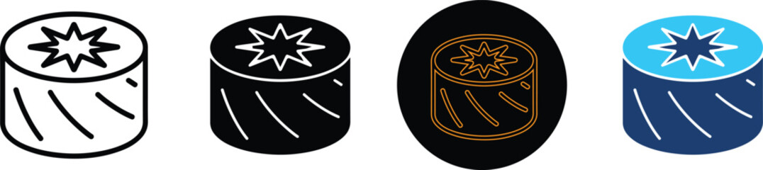 Set of Four Stylized Sushi Roll Icons in Different Styles © Emran Hossain