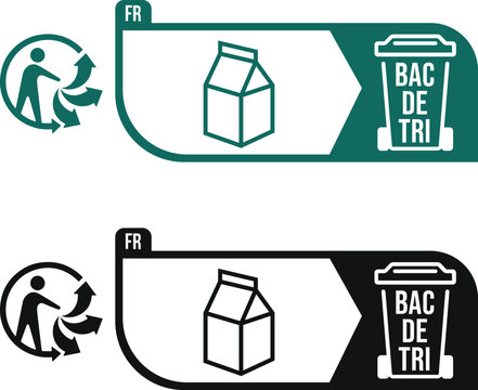 Milk carton triman packaging sorting instruction icon for French recycling bin, guiding correct disposal of beverage carton consumer packaging