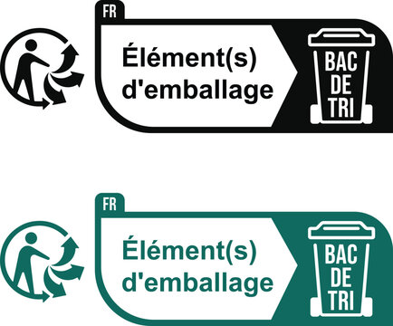 Packaging element sorting instruction label for French triman recycling bin, guiding disposal of general product packaging components correctly