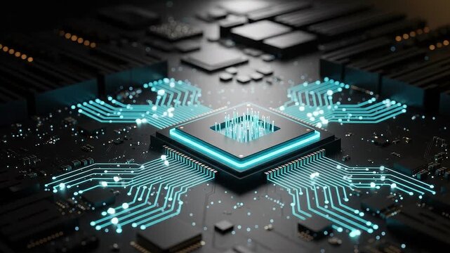 Closeup of a hightech computer processor on a circuit board