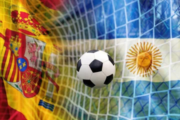Soccer ball and the flag of Argentina and Spain © erika8213