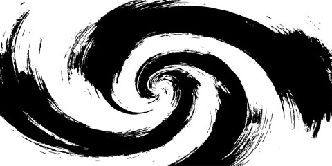 A striking black and white graphic depicts a dynamic spiral brushstroke, evoking a sense of motion and abstract artistry. © GREENPIXEL Art