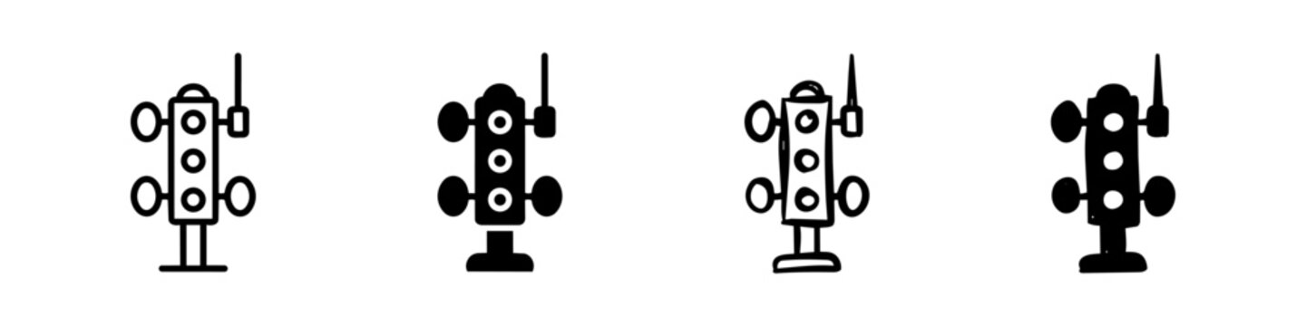 Set of four drag racing Christmas tree starting light icons in outline, solid, and hand-drawn styles. Vector illustration of motorsport timing equipment for dragster racing tracks.