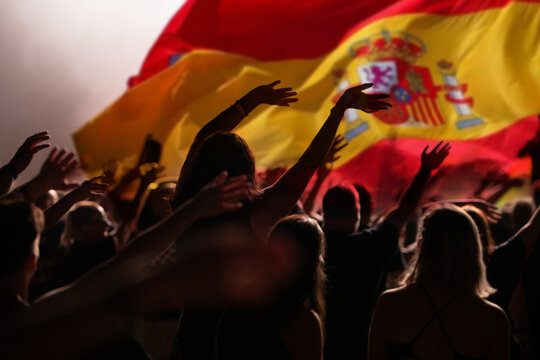 Soccer supporters and the flag of Spain