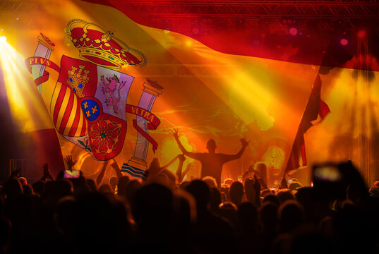 Soccer supporters and the flag of Spain