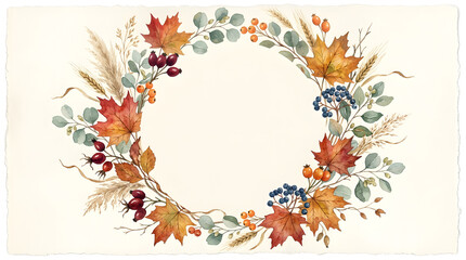 Fototapeta premium Elegant thanksgiving background with fall leaves berries wheat perfect for invitations holiday graphics