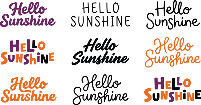 Hello sunshine typography collection diverse font styles and color palettes