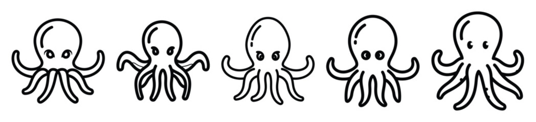 wacky octopus drawing line art symbol and funny outline vector icon set. © Pallobroy
