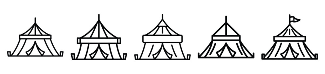 wacky tent drawing line art symbol and funny outline vector icon set. © Pallobroy