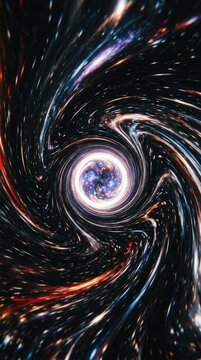 Black hole, supermassive cosmic singularity demonstrating gravitational pull, warping spacetime, energetic astronomical phenomenon, matter accretion, radiating energy, defining event horizon.