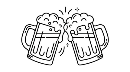 Two beer mugs clinking together line art icon. © Random Studio