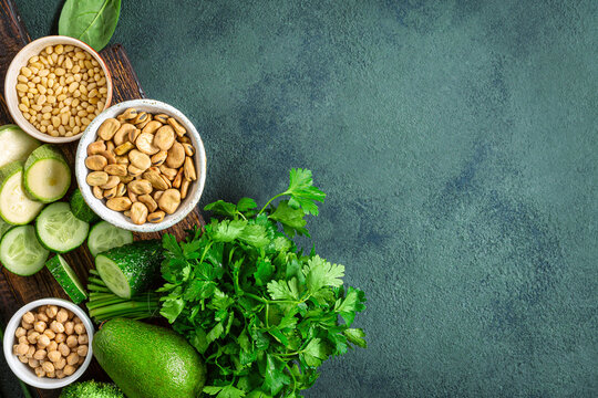 Healthy Green Vegan Ingredients With Copy Space