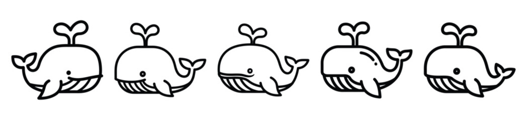 comic whale drawing line art symbol and funny outline vector icon set. © Pallobroy