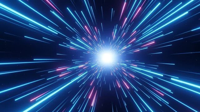 Abstract light speed motion blur with glowing neon lines