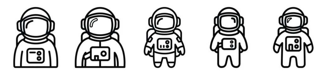giggle astronaut drawing line art symbol and funny outline vector icon set. © Pallobroy