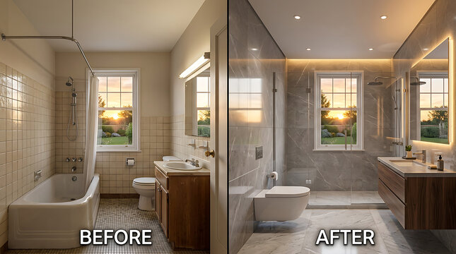 Transformative bathroom renovation showcasing significant design and decor improvements and sleek modern upgrades for enhanced