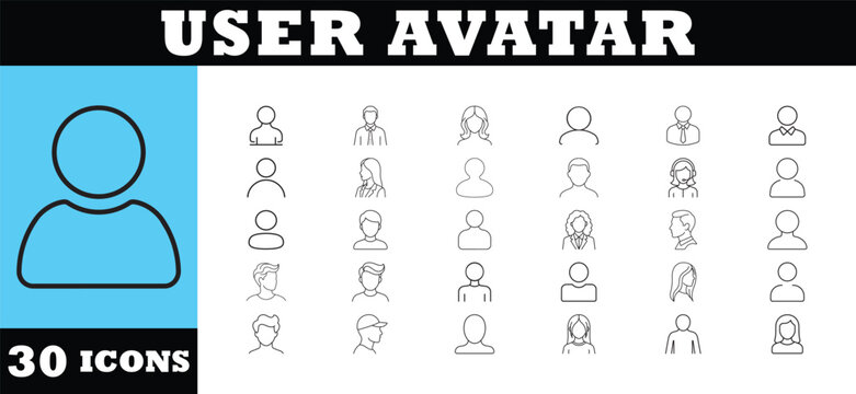 User Profile Avatar Outline Icons Ultra Thin Line People Account Person Contact UI Identity Minimal Vector Icon Set