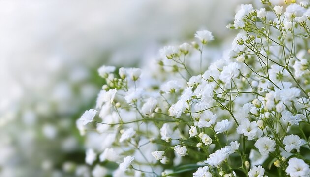 blurred background of white gypsophila paniculata flowers in selective focus bloom decorative