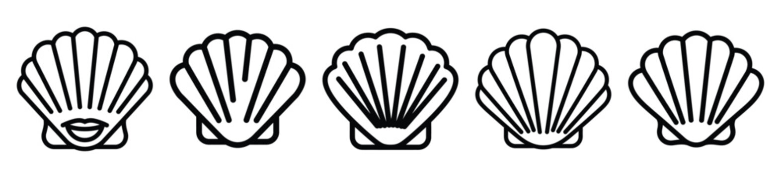 laughing shell drawing line art symbol and funny outline vector icon set.