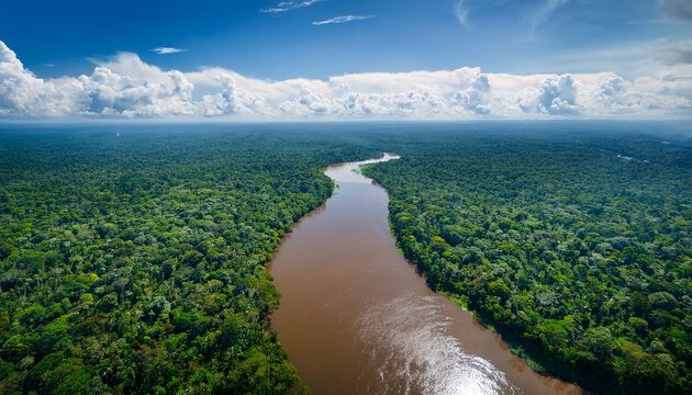 an aerial view of the amazon river deep within the rainforest