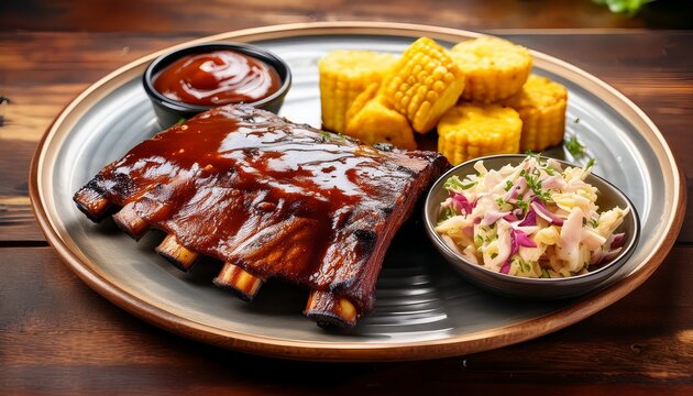 juicy texas bbq ribs glazed with tangy bbq sauce served with cornbread and coleslaw highlighting a classic southern meal