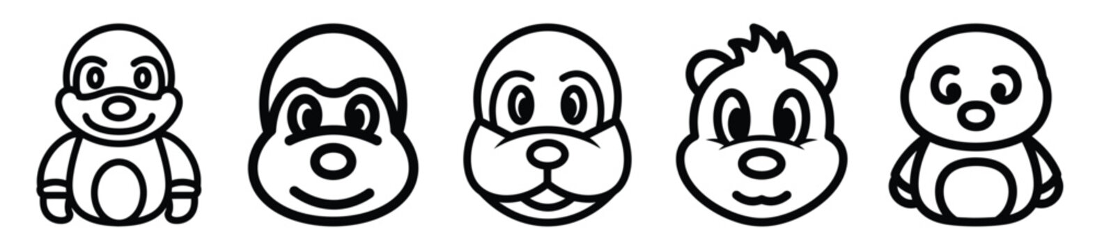 wacky mouse drawing line art symbol and funny outline vector icon set.