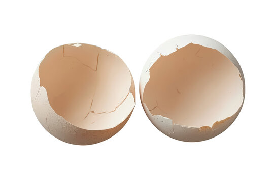 Broken eggshell halves with cracks revealing fragility, new beginnings, a fresh start, and the end of a cycle, transparent background