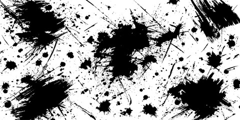 Obraz premium Abstract black ink splatter and brush strokes on a stark white background create a dynamic, chaotic pattern, suggesting artistic expression or raw energy.