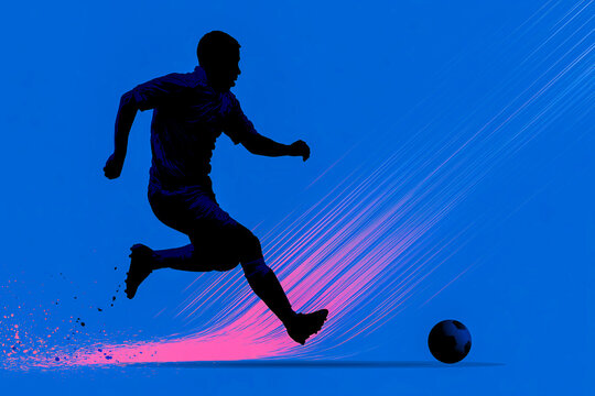 Illustration of Soccer Player Silhouette, blue background