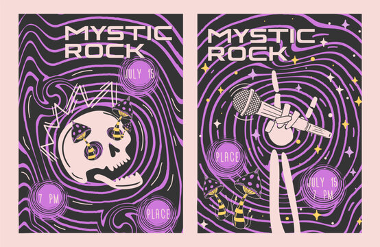 Mystic Rock Psychedelic Gig Poster Vector Set