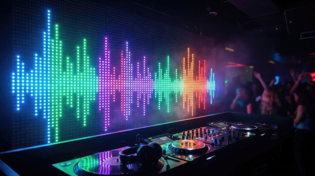 Colorful audio equalizer bars showing music sound waveforms and digital spectrum frequency. This visualizer technology background