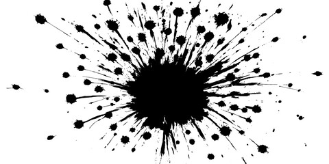 A dynamic abstract splatter of black ink radiates outward, creating a visually striking explosion of dark, energetic patterns. © GREENPIXEL Art