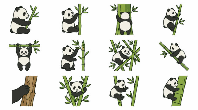 Giant panda and bamboo halftone dot illustrations