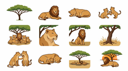 Obraz premium African safari landscape and wildlife halftone icons