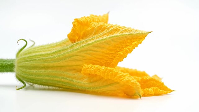 Yellow zucchini flower isolated on white background.
