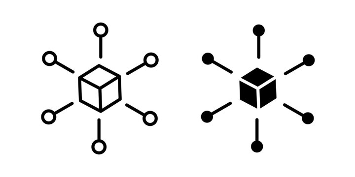 Centralized icon in outline and solid style, isolated on white background. Ideal for network, hierarchy, management, and system structure related features in mobile and web design.