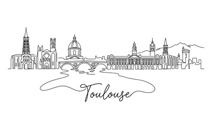 Fototapeta premium Minimalist Line Drawing of Toulouse Skyline Featuring Historic Buildings and Iconic Landmarks