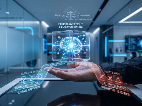 Hand holding a holographic glowing human brain interface for medical technology and research analysis with hologram