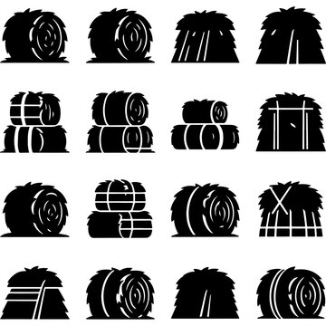 Minimalist hay bale vector icon set isolated on white background