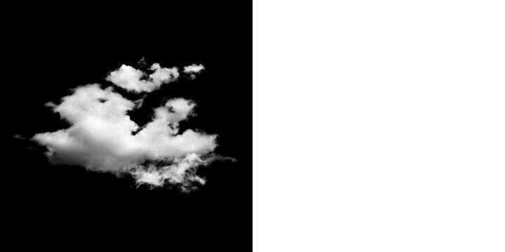 Single white cloud isolated on black background isolated on transparent background